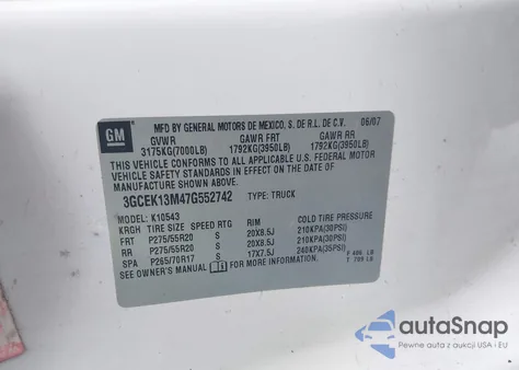 2007 Chevrolet Silverado Ltz из США, поврежденный, VIN 3GCEK13M47G552742